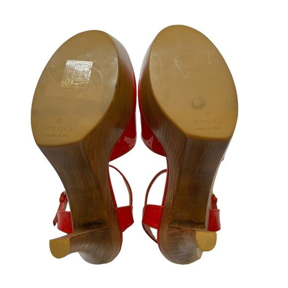 Gucci Authentic w Serial # Red 6.5 (36.5) Patent Leather Slingback Pumps High He - Picture 5 of 9